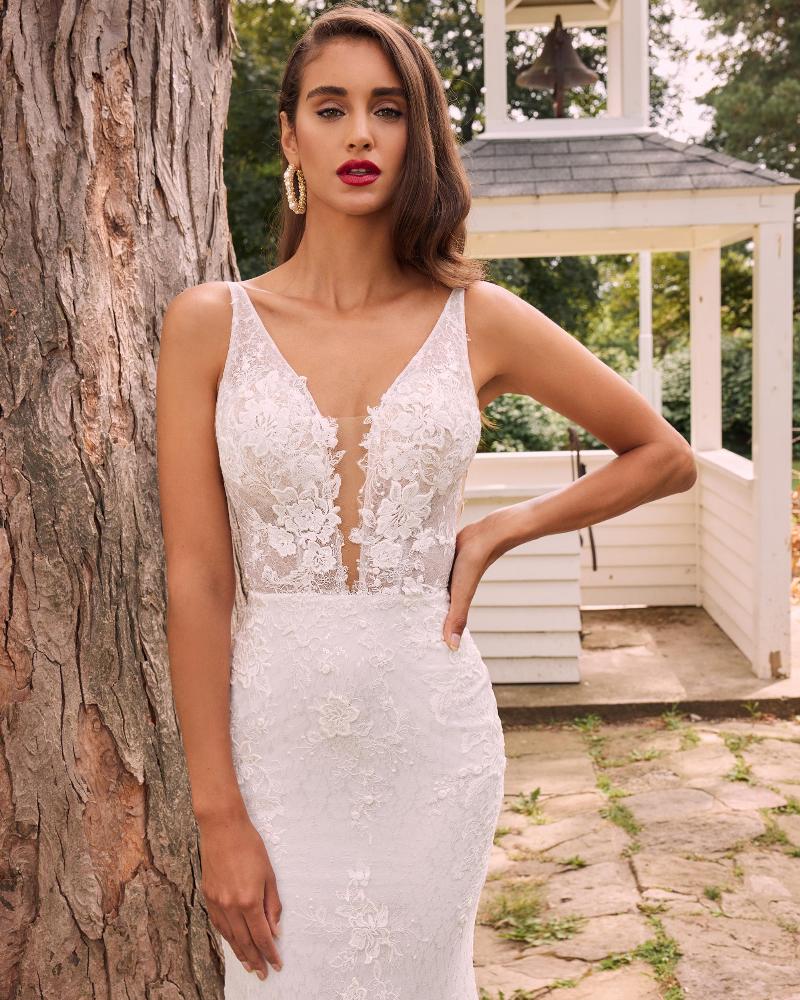 La22109 sexy backless wedding dress with lace and tank straps2